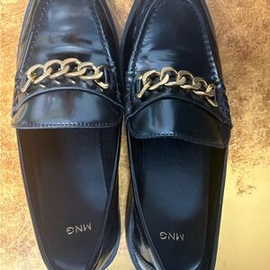 MNG Black Loafers with Gold Chain
